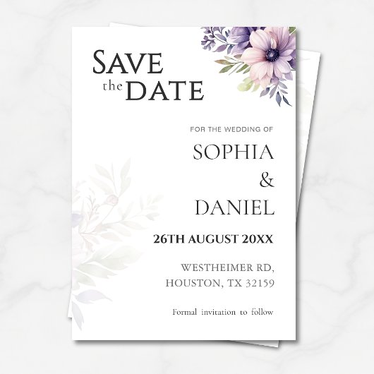 Elegant Minimal Floral Save the Date Card  招待状
