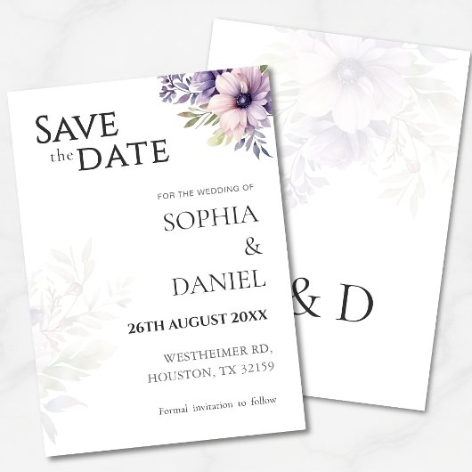 Elegant Minimal Floral Save the Date Card  招待状