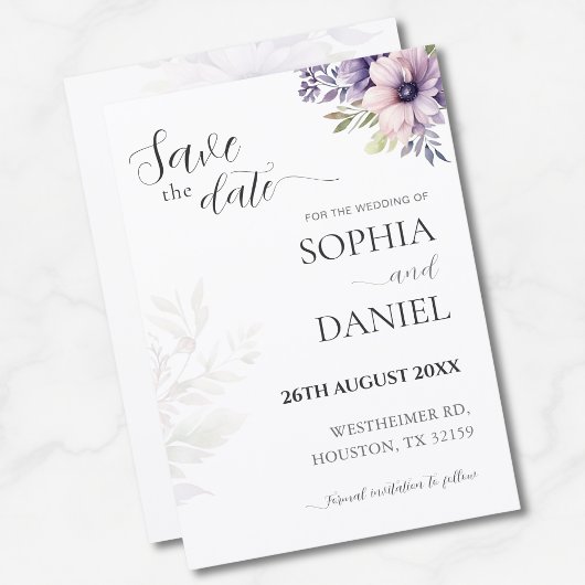Elegant Minimal Floral Save the Date Card  招待状