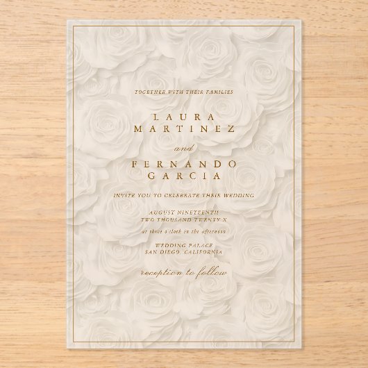 Elegant Minimal Floral Wedding  アクリル招待状 (正面)