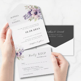 Elegant Minimal Floral White Wedding Invitation  オールインワン招待状