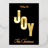 Elegant Minimal Gold Foil Black JOY Christmas 箔シーズンカード (正面)