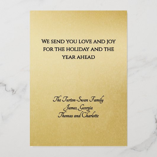Elegant Minimal Gold Foil Black JOY Christmas 箔シーズンカード (裏面)