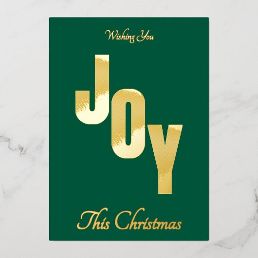Elegant Minimal Gold Foil Green JOY Christmas 箔シーズンカード (正面)