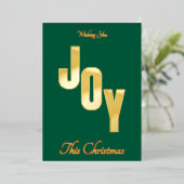 Elegant Minimal Gold Foil Green JOY Christmas 箔シーズンカード (立ち正面)