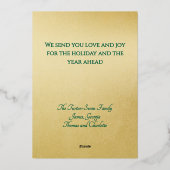 Elegant Minimal Gold Foil Green JOY Christmas 箔シーズンカード (裏面)