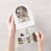 Elegant Minimal Gold Line Arch 3-Photo オールインワン招待状 (貼ってはがせる)