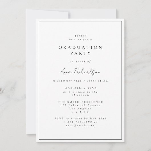 Elegant Minimal Graduation Party 招待状 (正面)