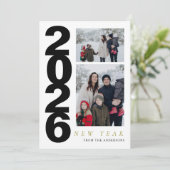 Elegant Minimal Happy New Year Family 2 Photo シーズンカード (スタンド正面)