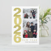 Elegant Minimal Happy New Year Family 2 Photo シーズンカード (スタンド正面)