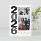 Elegant Minimal Happy New Year Family 2 Photo シーズンカード (スタンド正面)