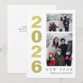 Elegant Minimal Happy New Year Family 2 Photo シーズンカード (正面/裏面)