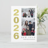 Elegant Minimal Happy New Year Family 2 Photo シーズンカード (スタンド正面)