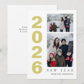 Elegant Minimal Happy New Year Family 2 Photo シーズンカード (正面/裏面)