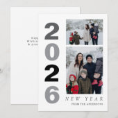 Elegant Minimal Happy New Year Family 2 Photo シーズンカード (正面/裏面)