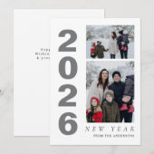 Elegant Minimal Happy New Year Family 2 Photo シーズンカード (正面/裏面)