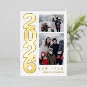 Elegant Minimal Happy New Year Family 2 Photo 箔シーズンカード (立ち正面)