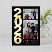 Elegant Minimal Happy New Year Family 2 Photo 箔シーズンカード (立ち正面)