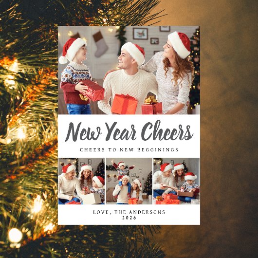 Elegant Minimal Happy New Year Family Photo シーズンカード