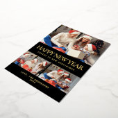 Elegant Minimal Happy New Year Family Photo 箔シーズンカード (回転した状態)