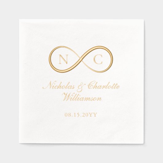 Elegant Minimal Infinity Love Monogram Wedding 箔ナプキン (正面)