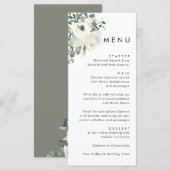 Elegant Minimal Ivory Floral Olive Green Wedding  メニュー (正面/裏面)