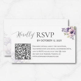 Elegant Minimal Lavender Floral QR Code Wedding  エンクロージャーカード