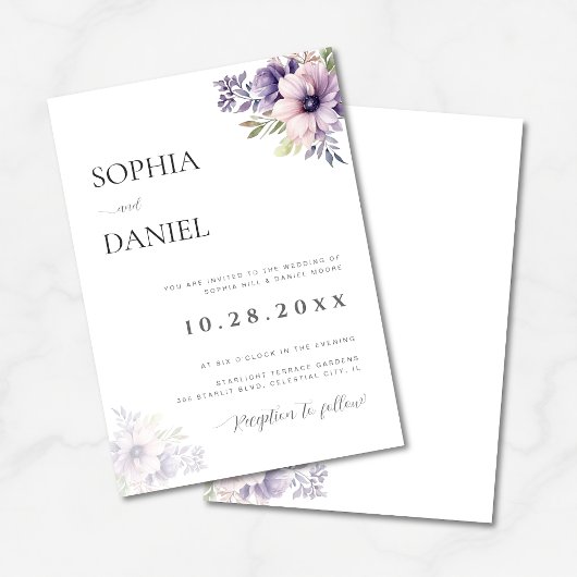 Elegant Minimal Lavender Floral Wedding Invitation 招待状