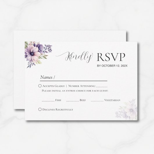 Elegant Minimal Lavender Floral Wedding RSVP 