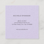 Elegant Minimal Lavender Purple Linen Professional スクエア名刺 (裏面)