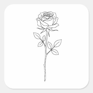 Elegant Minimal Line Art Rose スクエアシール