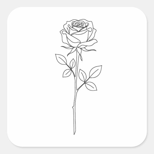 Elegant Minimal Line Art Rose スクエアシール (正面)