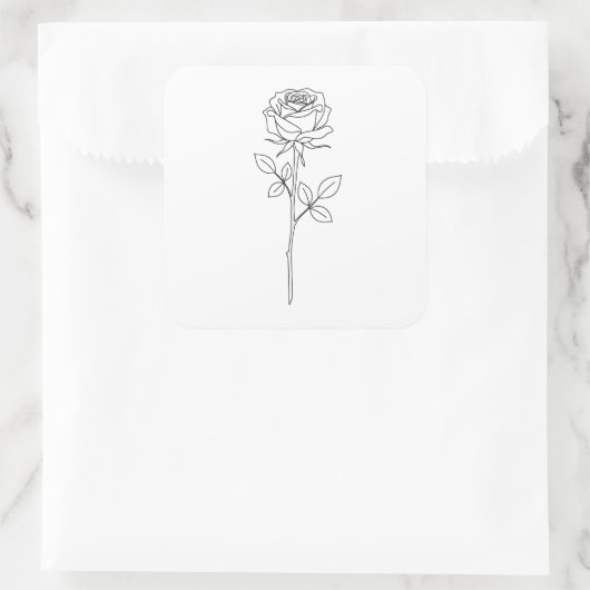 Elegant Minimal Line Art Rose スクエアシール (バッグ)