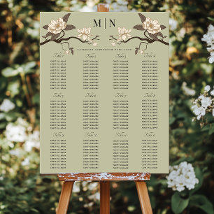 Elegant Minimal Magnolia Wedding Seating Chart ポスター