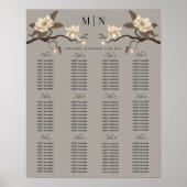 Elegant Minimal Magnolia Wedding Seating Chart ポスター (正面)