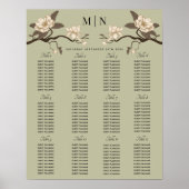 Elegant Minimal Magnolia Wedding Seating Chart ポスター (正面)