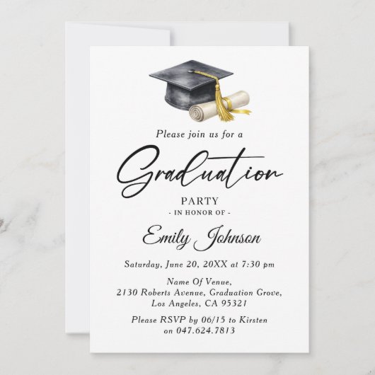 Elegant Minimal Minimalist Graduation 招待状 (正面)