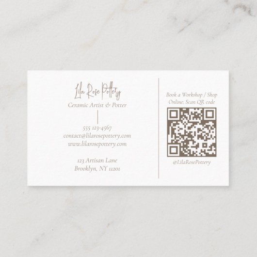 Elegant Minimal Modern hand Made Pottery Photo 名刺 (裏面)