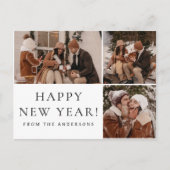 Elegant Minimal New Year Cheers Family 3 Photo シーズンポストカード (正面)
