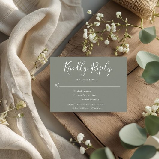 Elegant Minimal Olive Green Wedding RSVP インビテーションポストカード