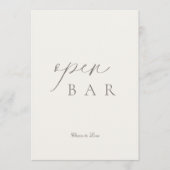 Elegant Minimal Open Bar Wedding Sign 招待状 (正面)