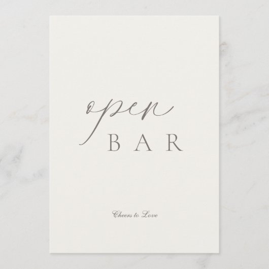 Elegant Minimal Open Bar Wedding Sign 招待状 (正面)