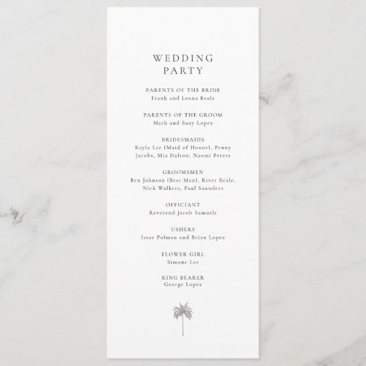 Elegant Minimal Palm Tree Wedding Program プログラム (裏面)