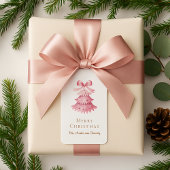 Elegant Minimal Pink Christmas Tree Typography ラベル