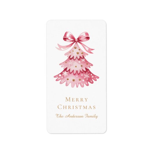 Elegant Minimal Pink Christmas Tree Typography ラベル (正面)