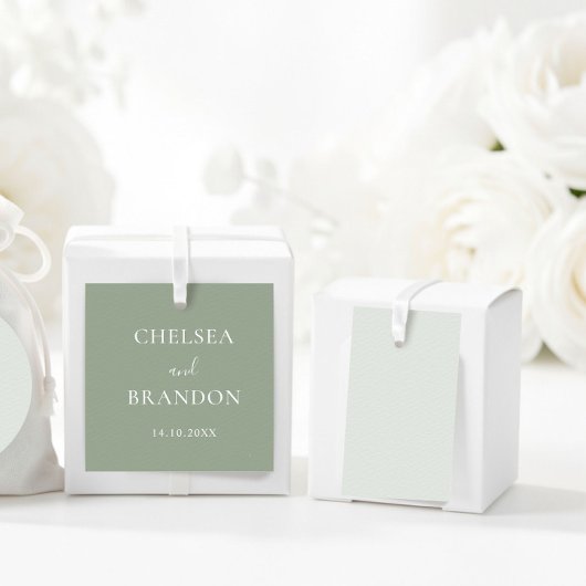 Elegant Minimal Rustic Sage Green Script Wedding フェイバータグ