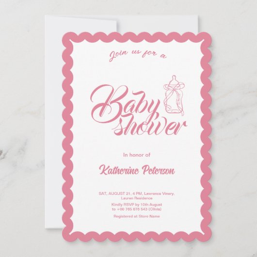 Elegant Minimal Scalloped Baby Shower Invitation 招待状 (正面)