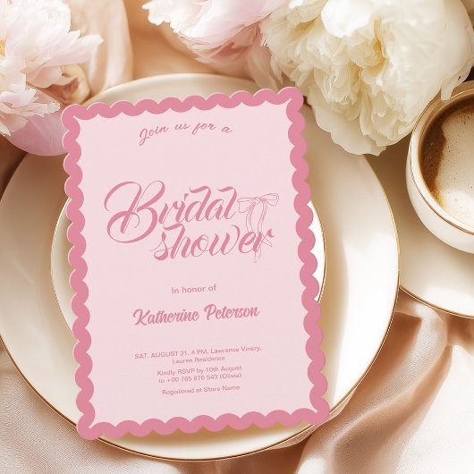 Elegant Minimal Scalloped Bridal Shower Invitation 招待状