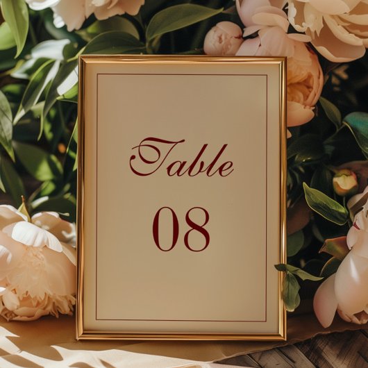 Elegant Minimal Script Ivory & Wine Red Wedding テーブルナンバー
