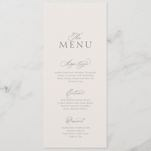 Elegant Minimal Vertical Wedding Menu Card 招待状 (正面)